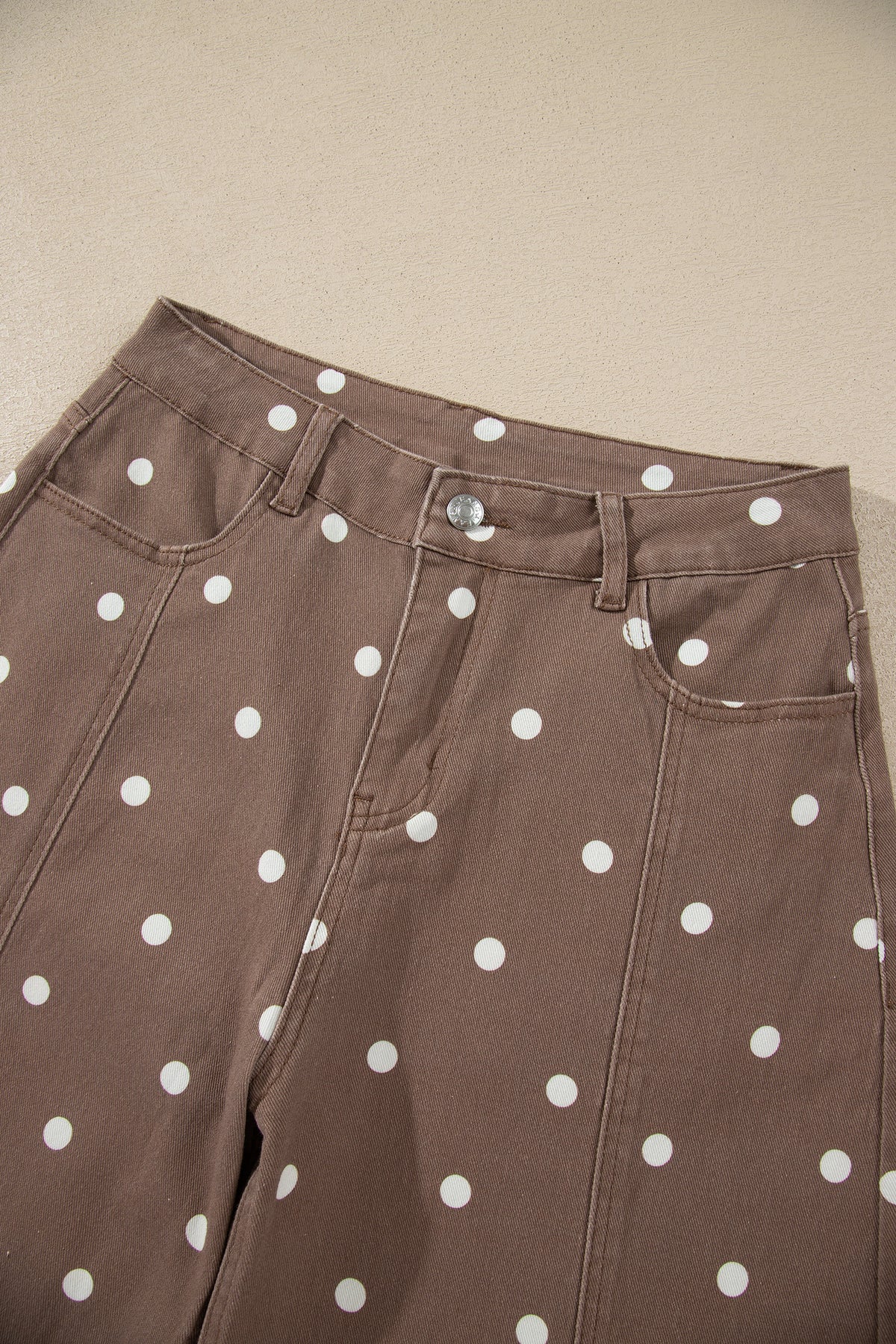 Pink Tailored Seam Polka Dot Print Barrel Casual Jeans