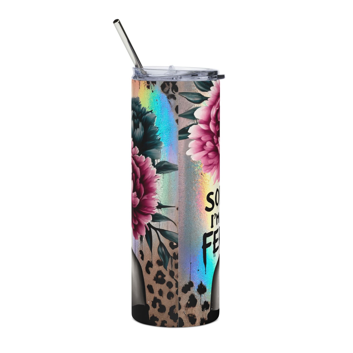20oz Tumbler — 'Sorry I'm Just Feral' Floral Girl Stainless Steel Travel Cup