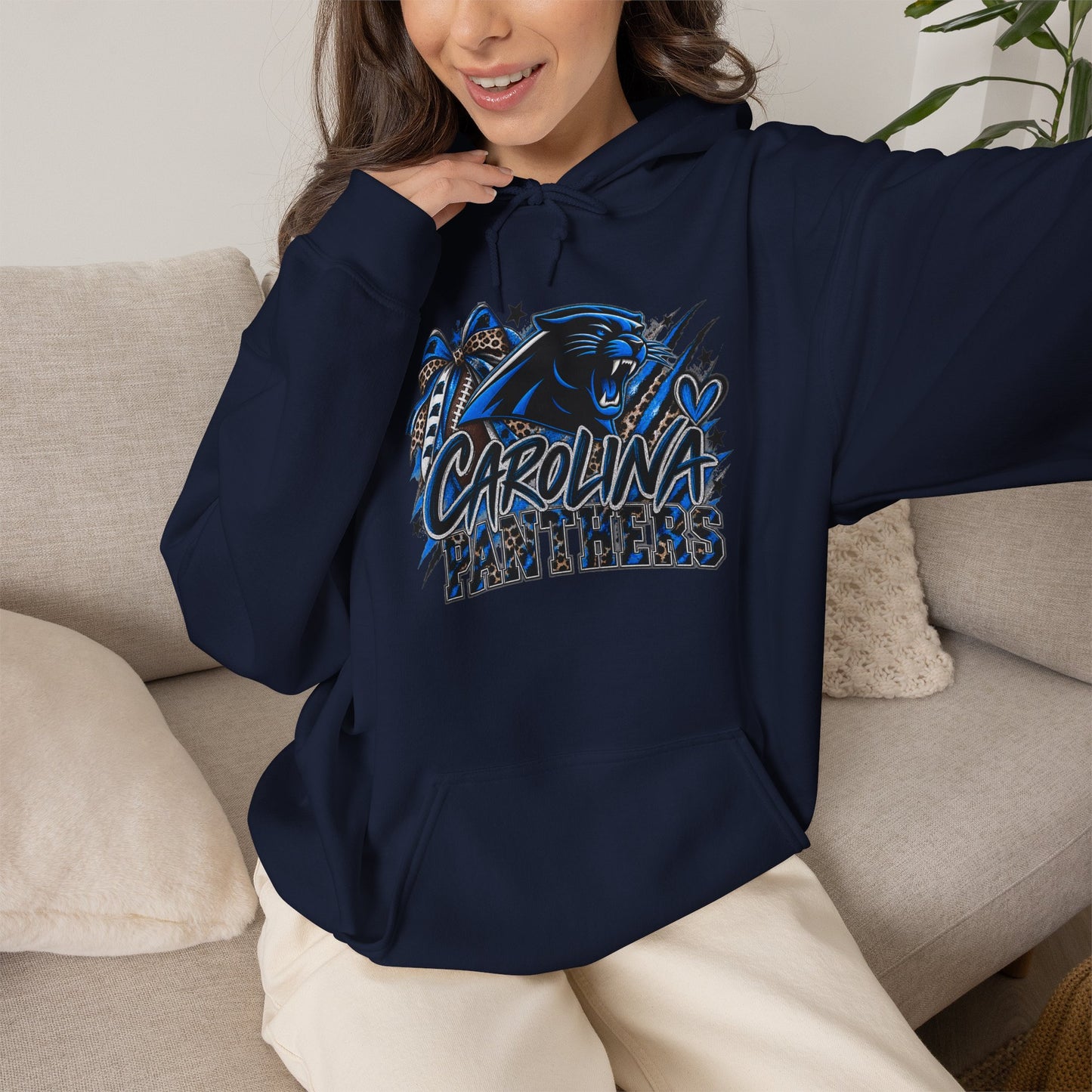 Carolina Panthers Graphic Hoodie – Blue & Black Retro Team Logo