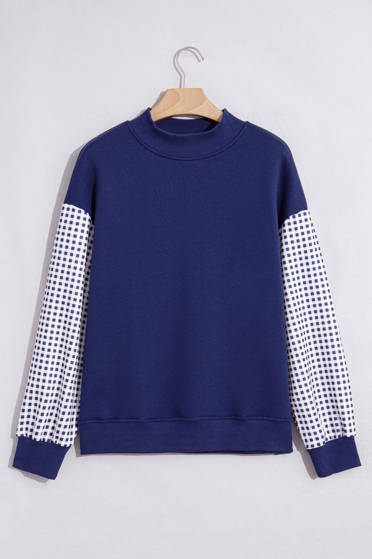 Pink Plaid Sleeve Colorblock Loose Tunic Sweatshirt