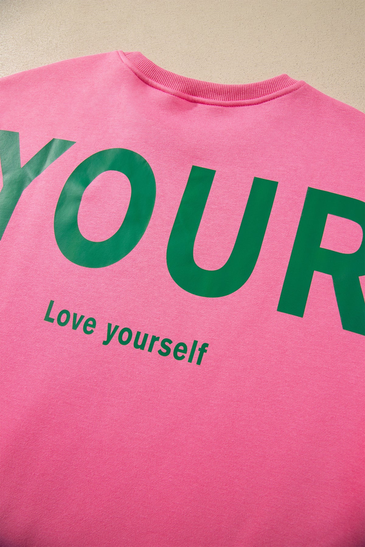 Sachet Pink Slogan Print Round Neck Long Sleeve Sweatshirt