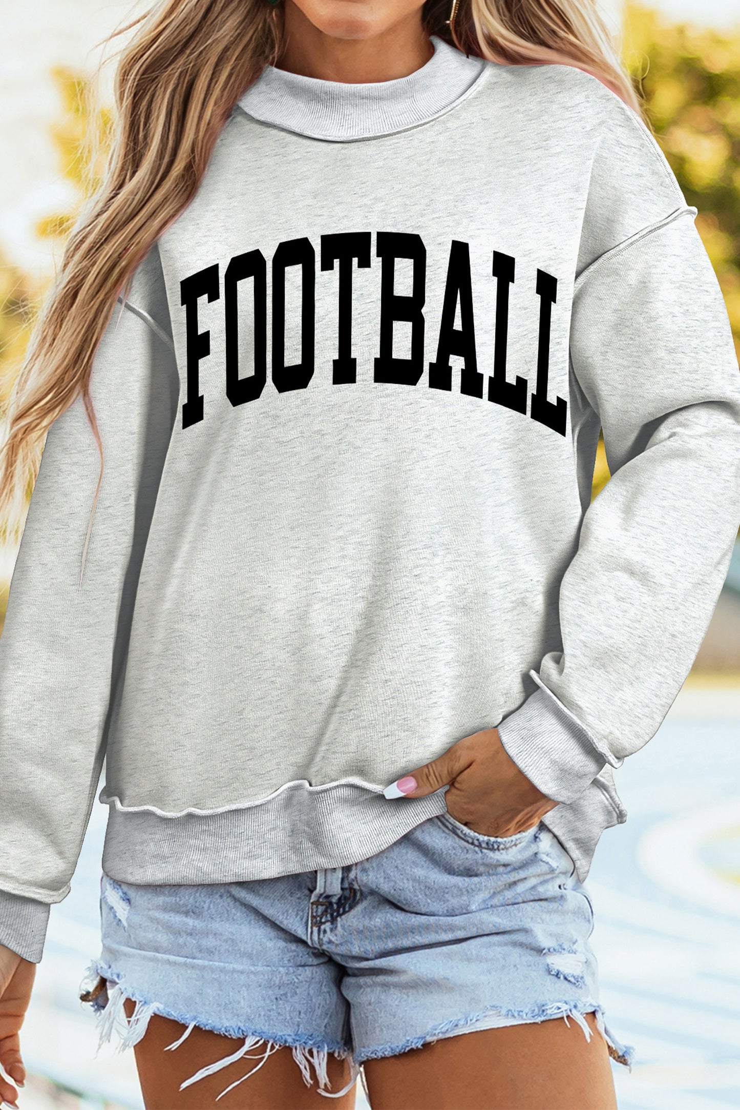 Light Grey FOOTBALL GAMEDAY Double Side Printed High Neck Reversible Sweatshirt