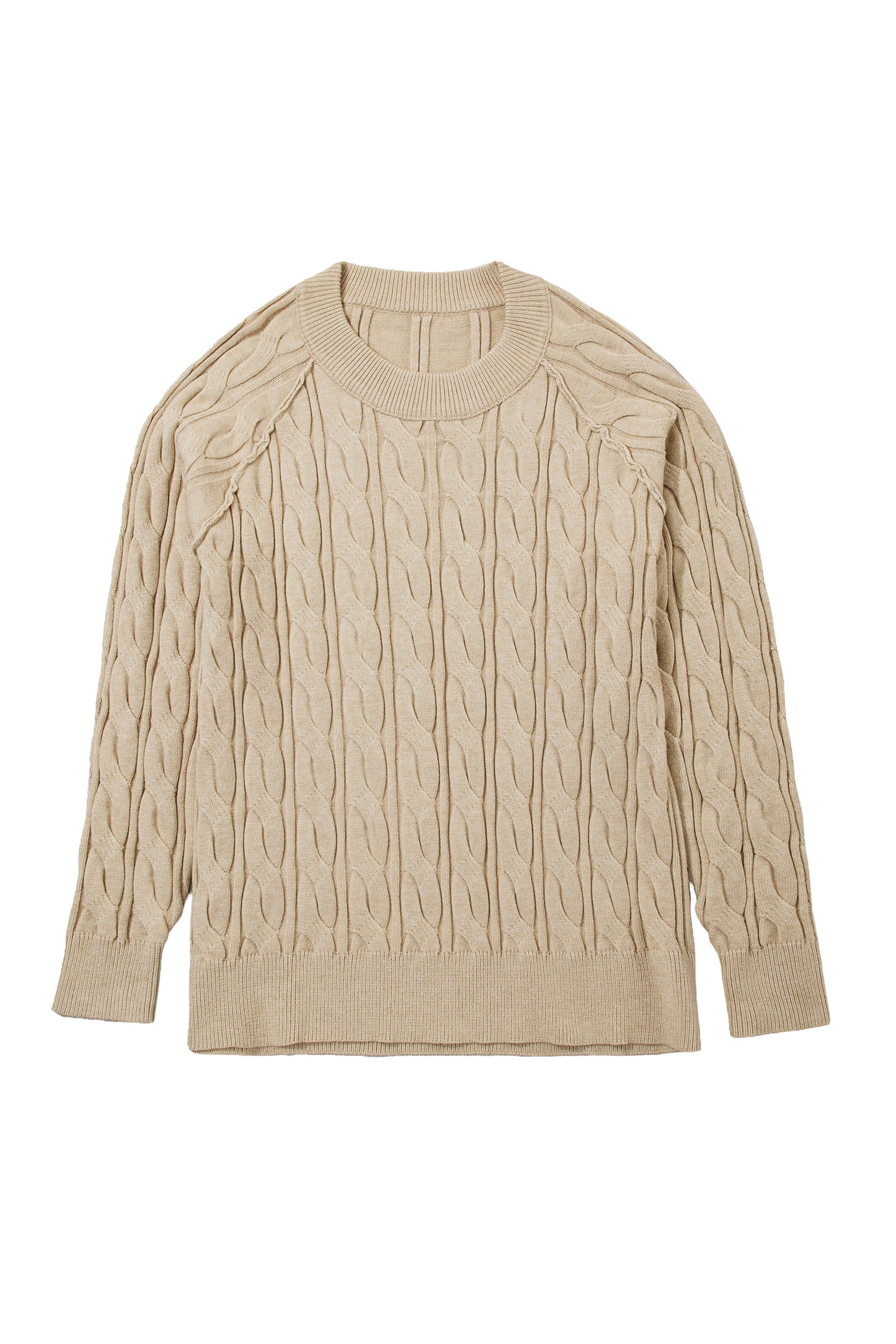 Parchment Oversized Cable Knit Long Sleeve Round Neck Tunic Length Plus Size Sweater