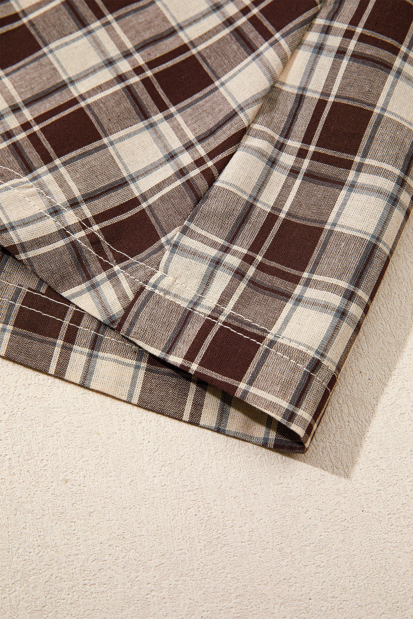 Brown Plaid Long Sleeve Short Shift Mini Dress