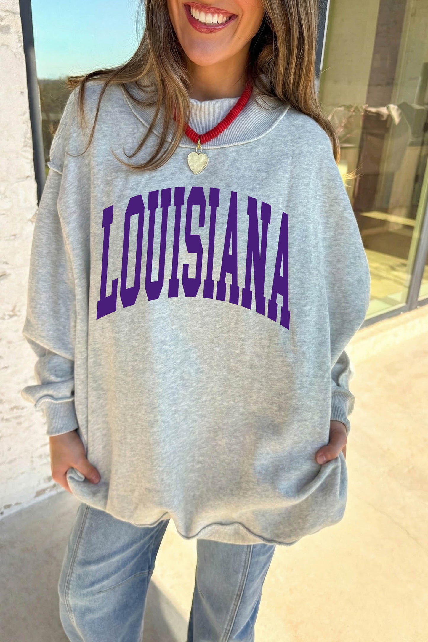 Light Grey LOUISIANA/ TIGERS Double Side Printed High Neck Reversible Sweatshirt