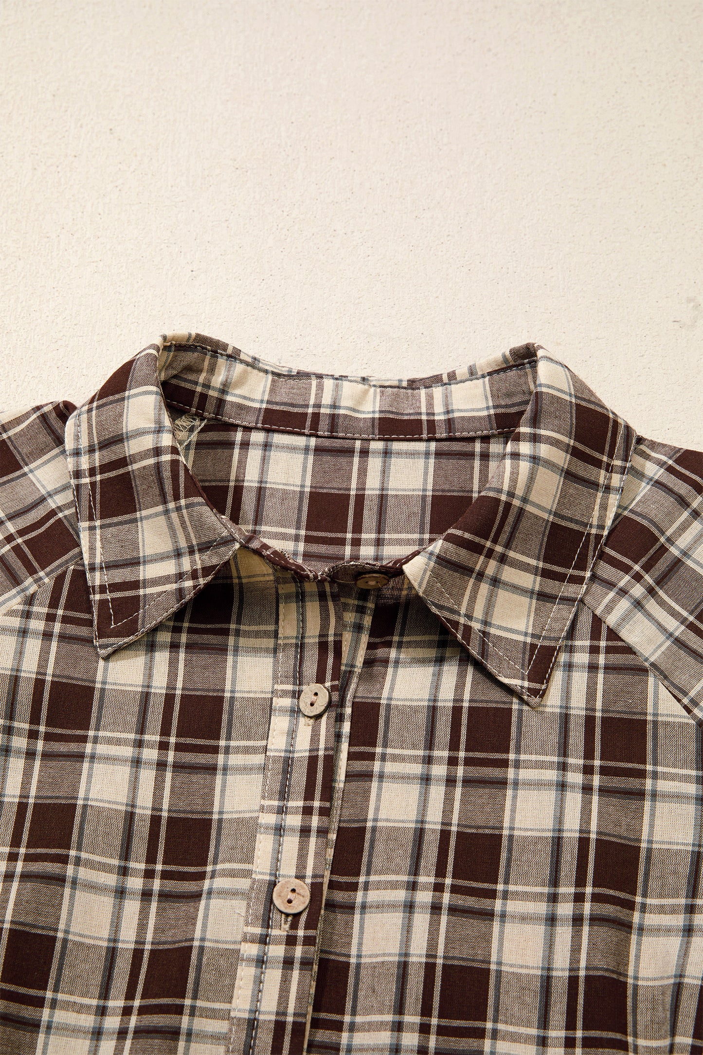 Brown Plaid Long Sleeve Short Shift Mini Dress