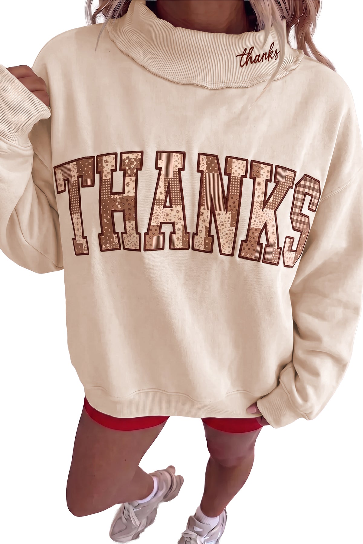 Fiery Red Saved By Grace Embroidered Detail Letter Graphic High Neck Sweatshirt