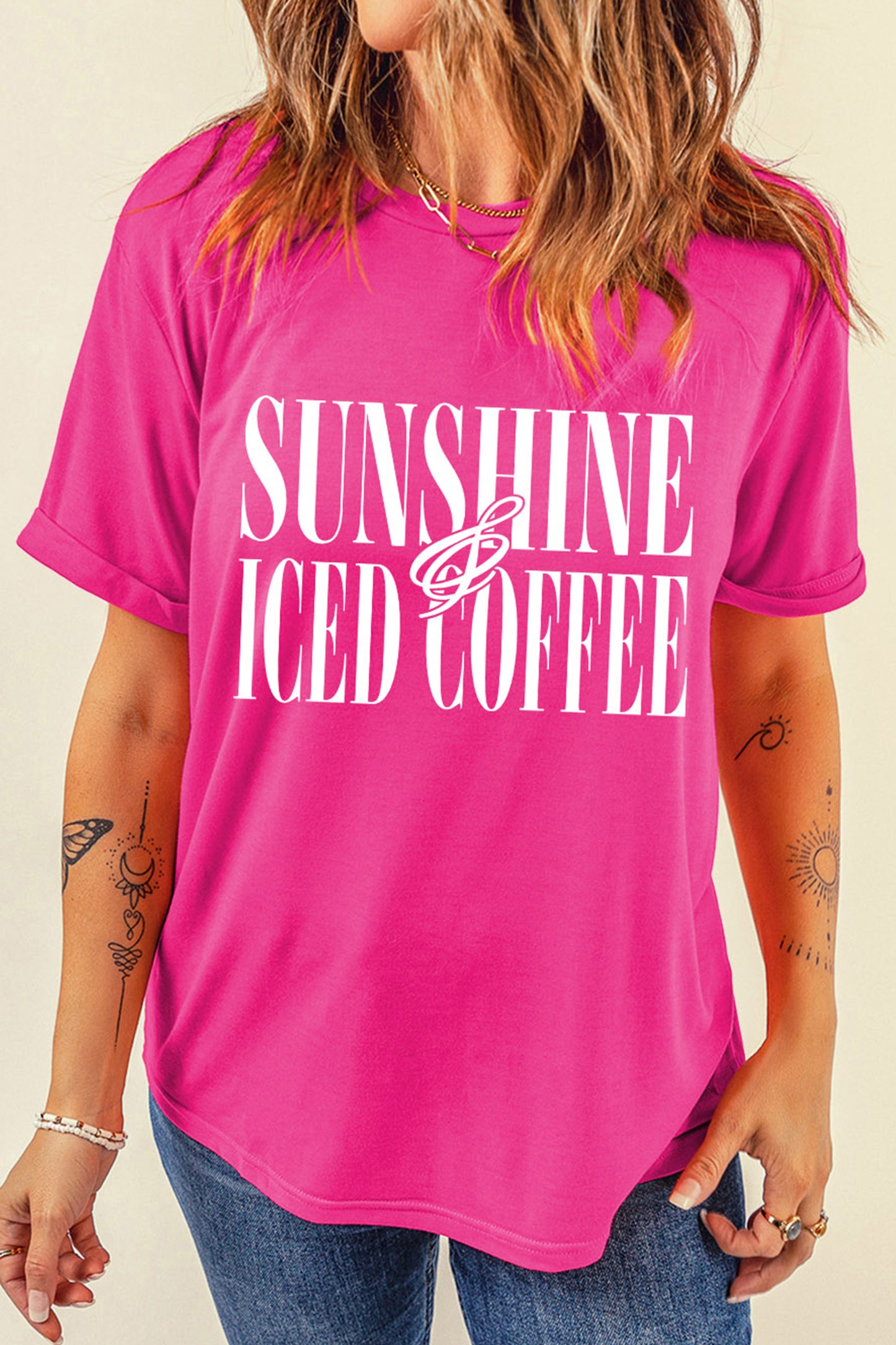 Rose Red SUNSHINE ICED COFFEE Casual Summer T Shirt