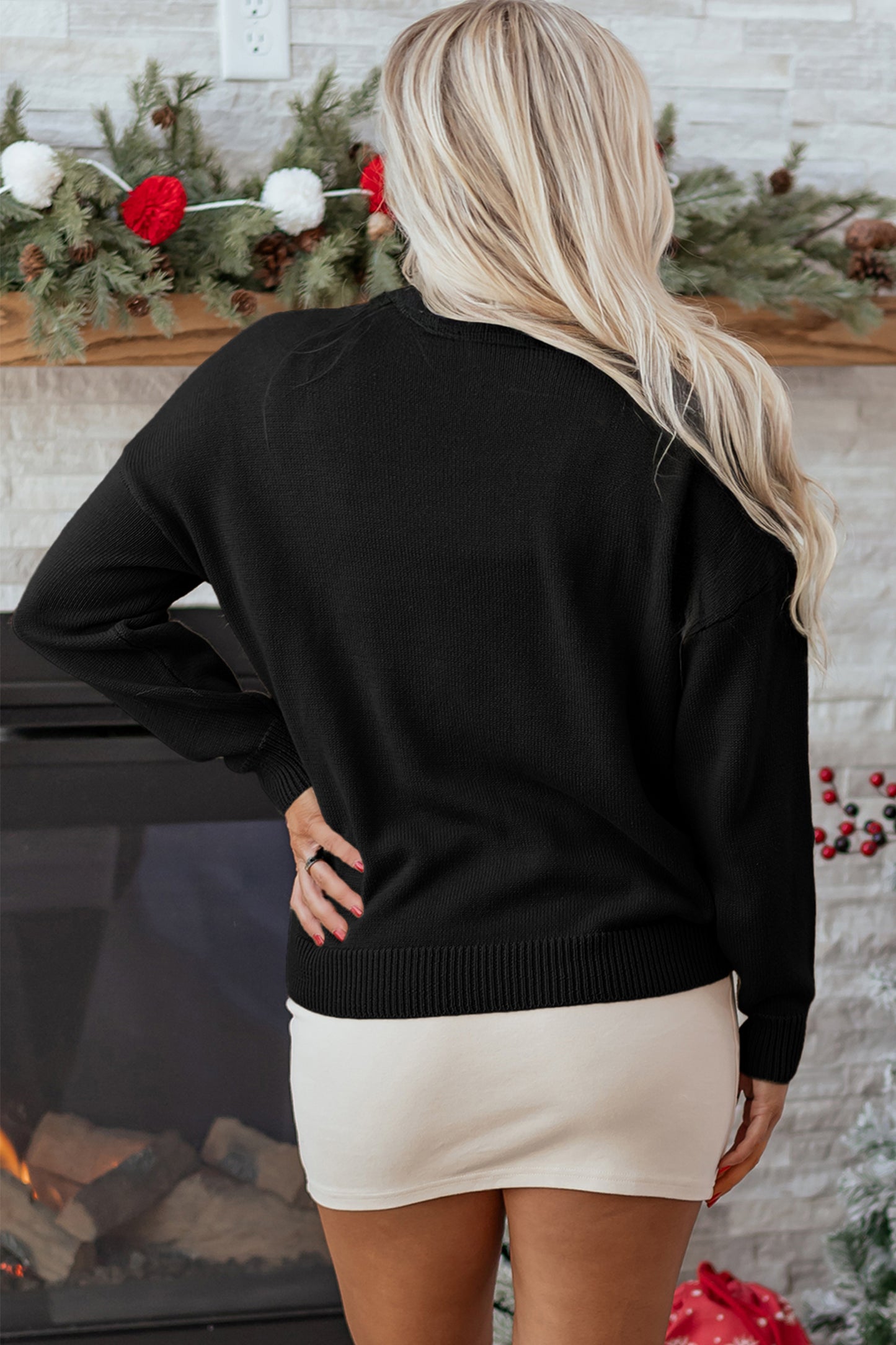 Racing Red Merry Colorful Dot Detail Christmas Drop Shoulder Sweater