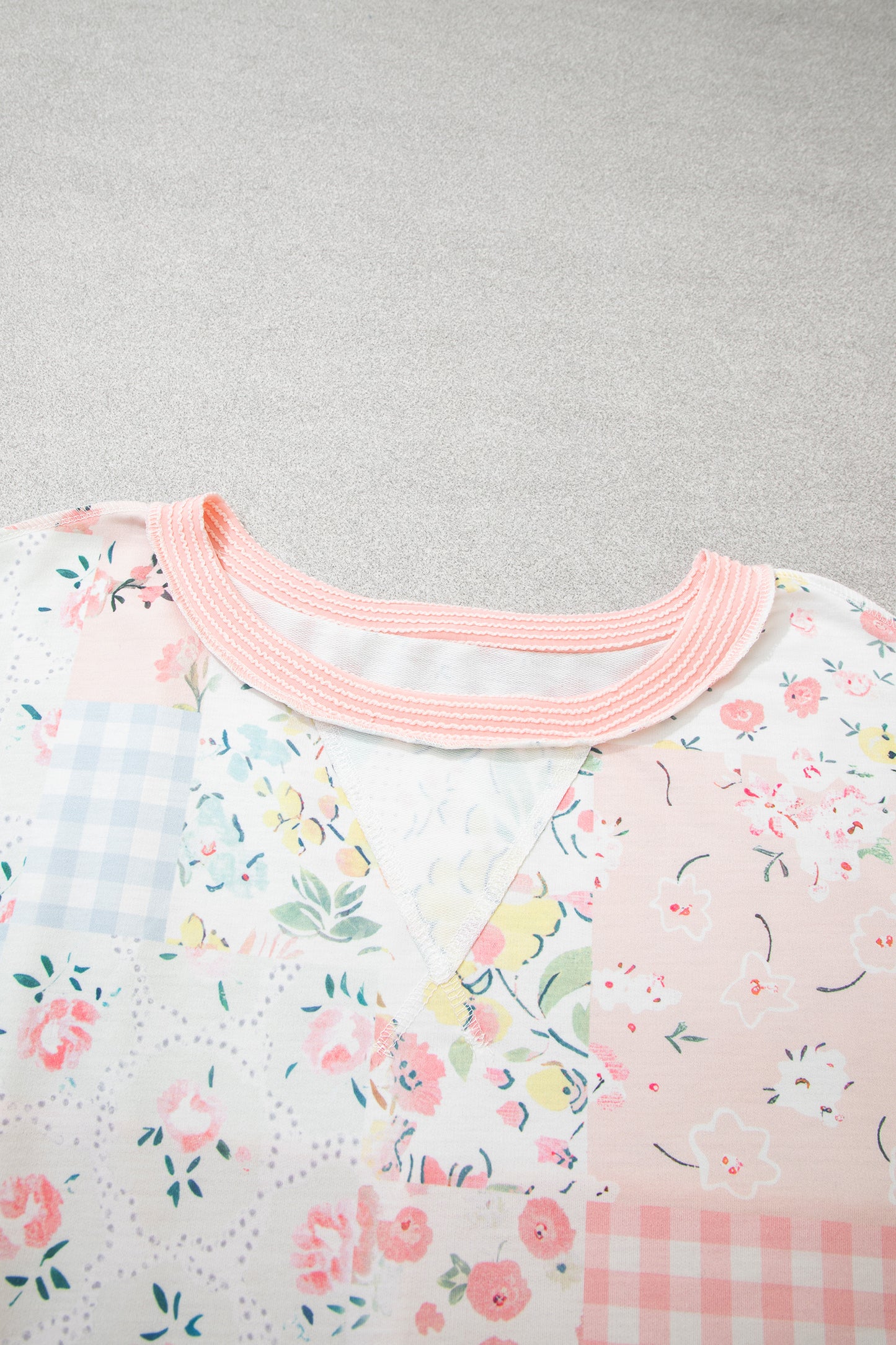 Pink Patchwork Floral Print Long Sleeve Tunic Plus Size Blouse