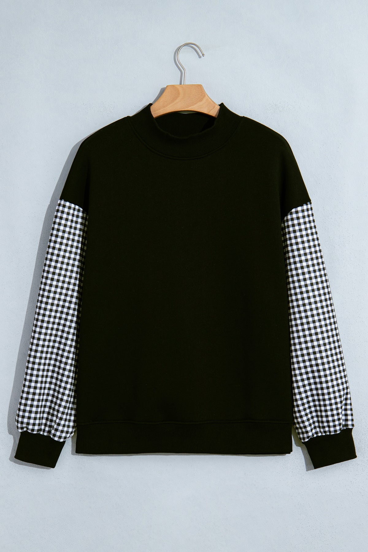 Pink Plaid Sleeve Colorblock Loose Tunic Sweatshirt