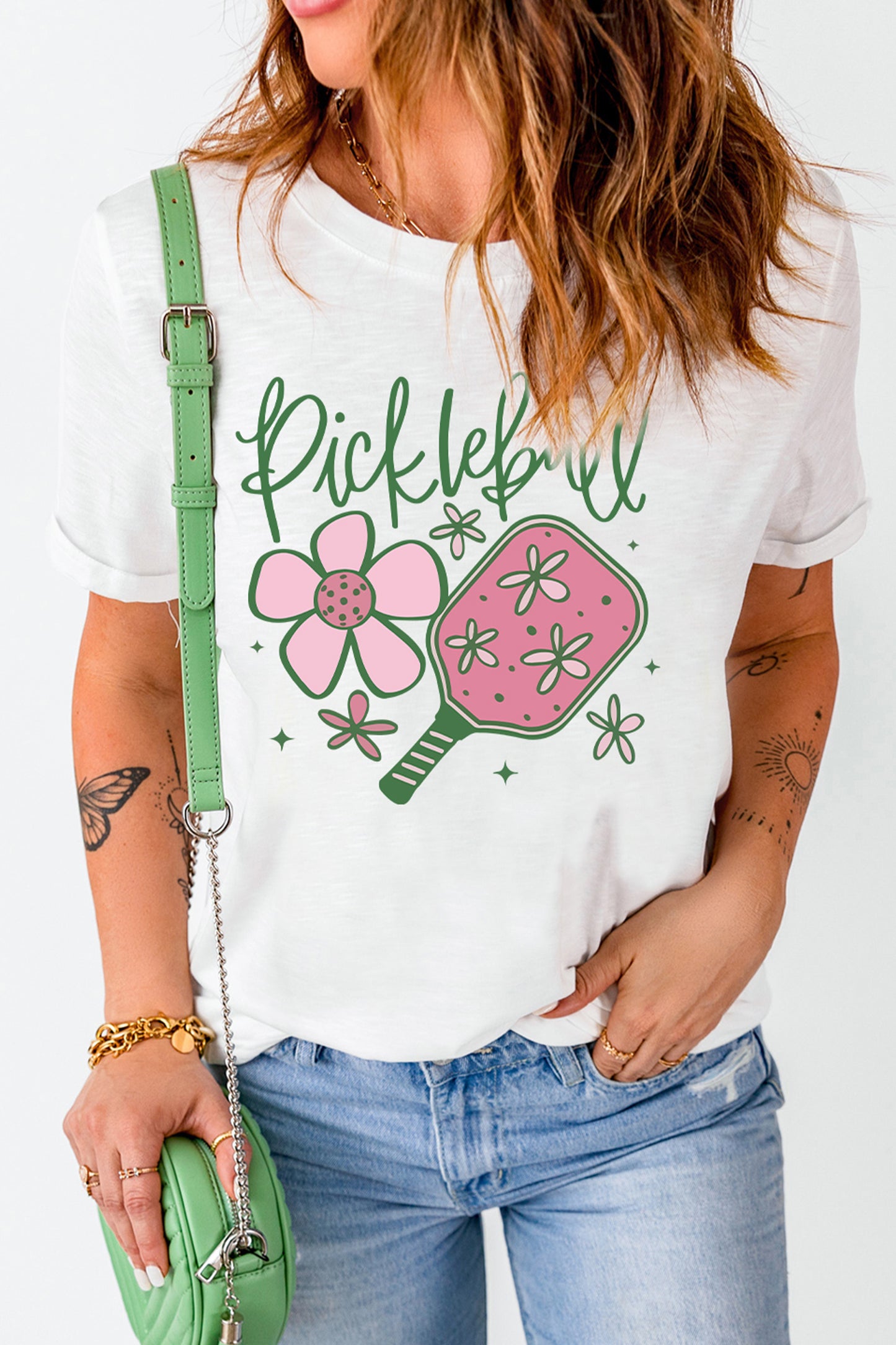 White Pickleball Sweet Flower Printed T Shirt