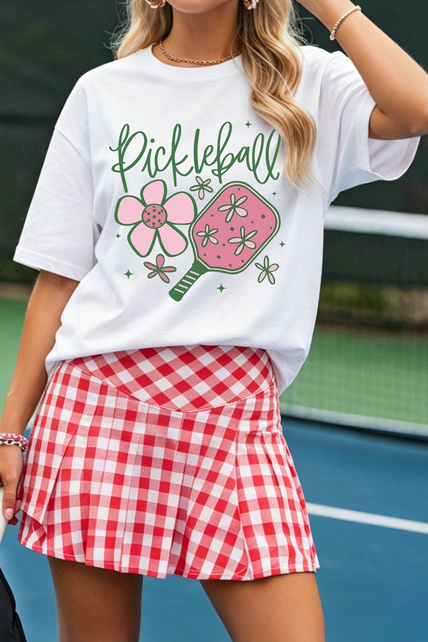 White Pickleball Sweet Flower Printed T Shirt