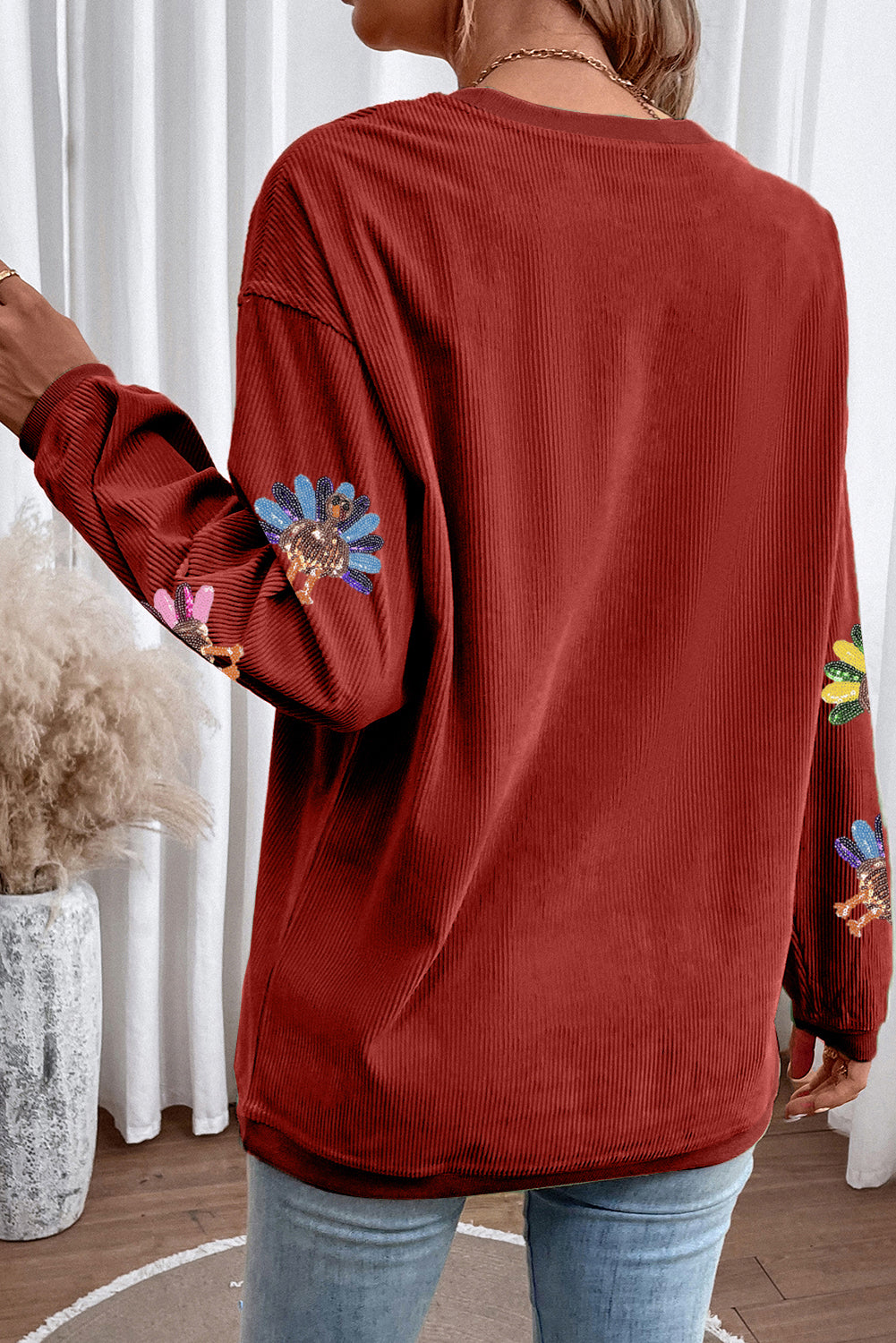 Orange Turkey Graphic Corded Baggy Sweatshirt