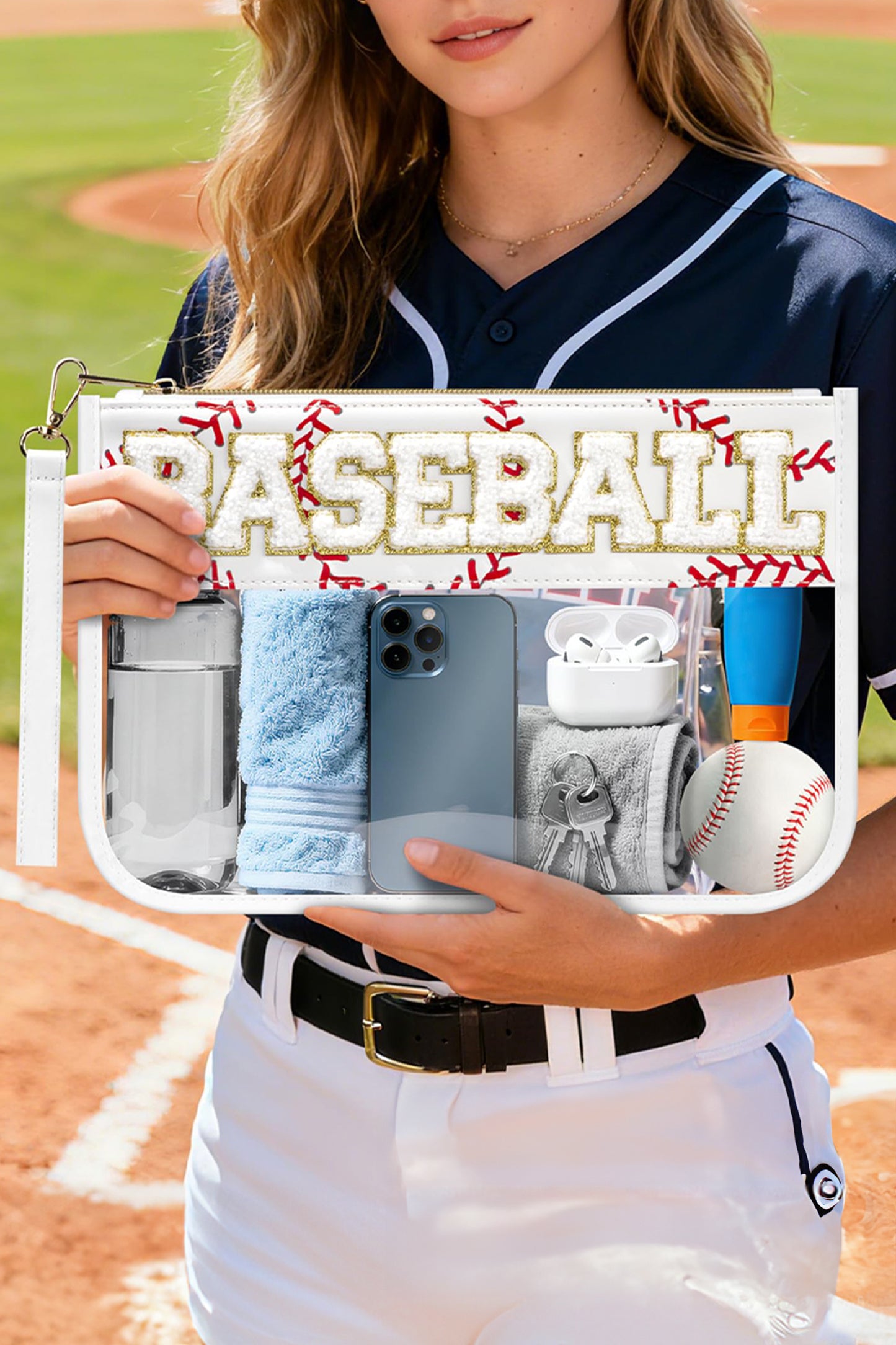 Jurassic Gold BASKETBALL Chenille Letter Patch Game Day Stadium Clear PVC Cosmetic Bag
