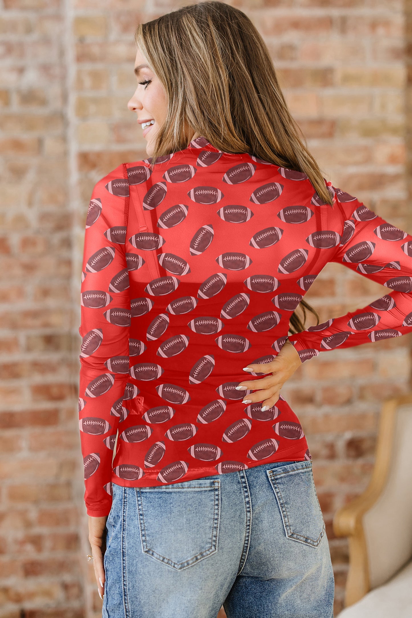 Black Rugby Game Day Sheer Mesh Long Sleeve Top