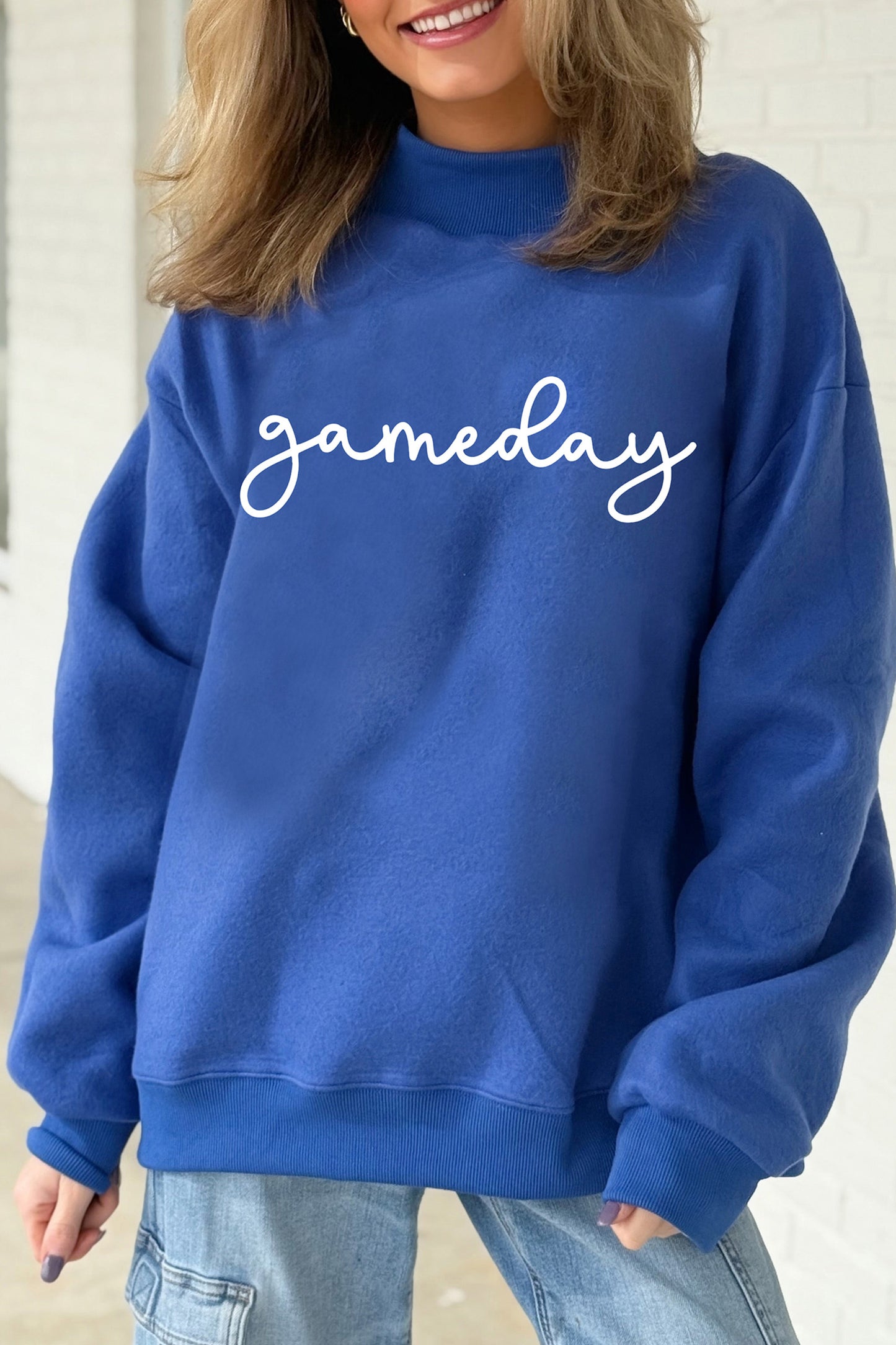 Dark Blue Reversible Gameday Football Graphic Oversized Sweatshirt