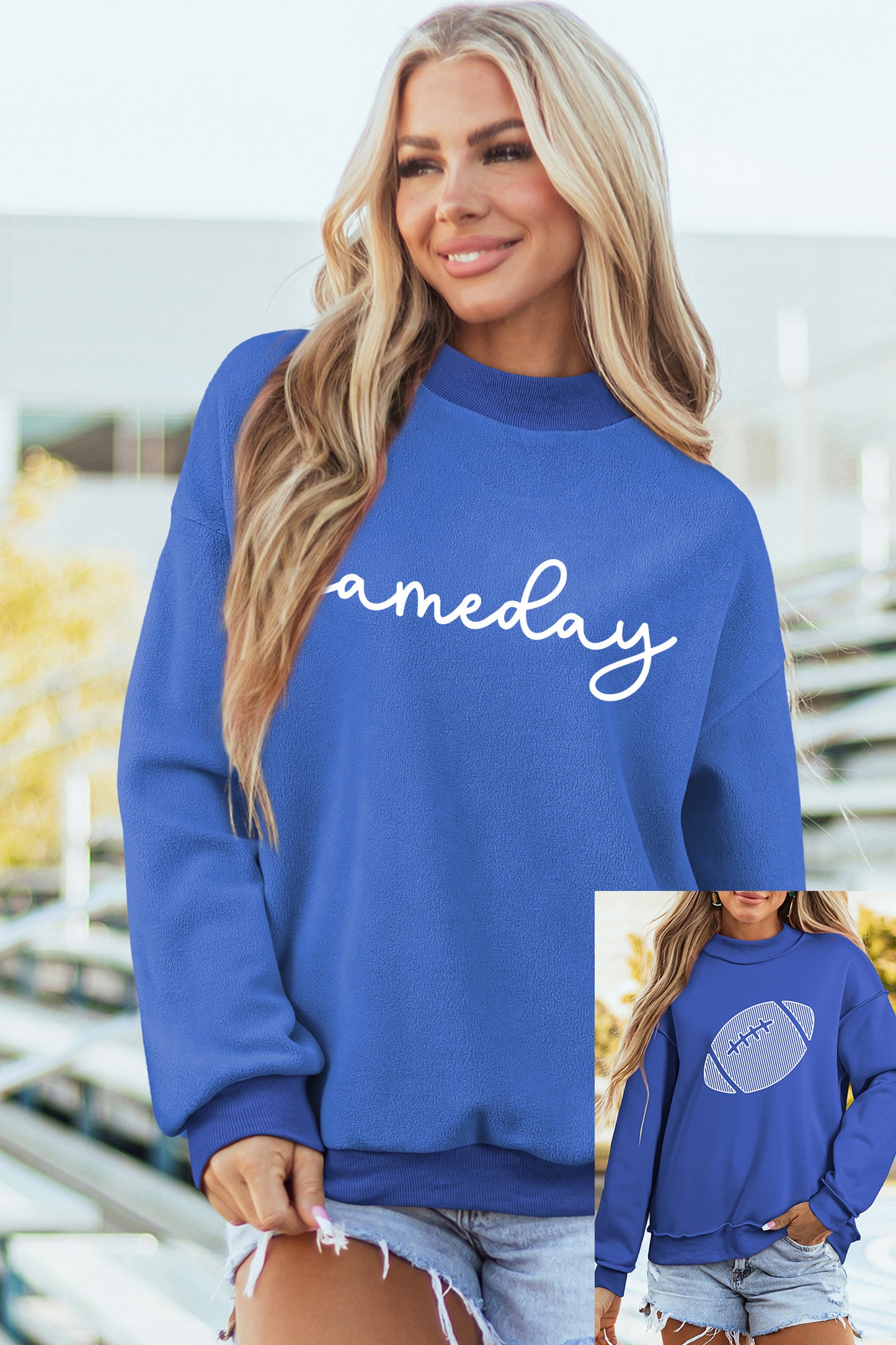 Dark Blue Reversible Gameday Football Graphic Oversized Sweatshirt