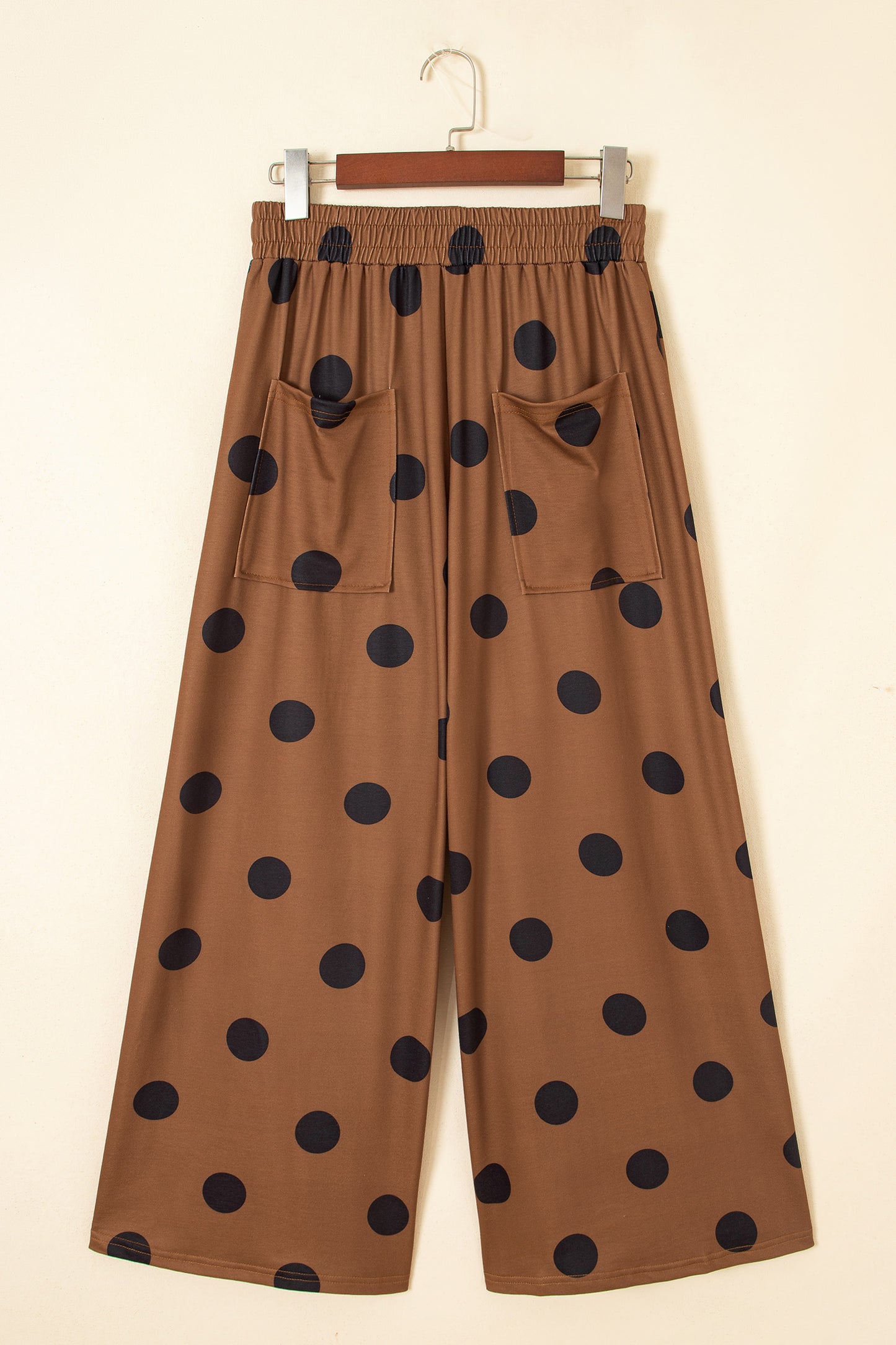 Beige Polka Dot Wide Leg Elastic Waist Casual Pants