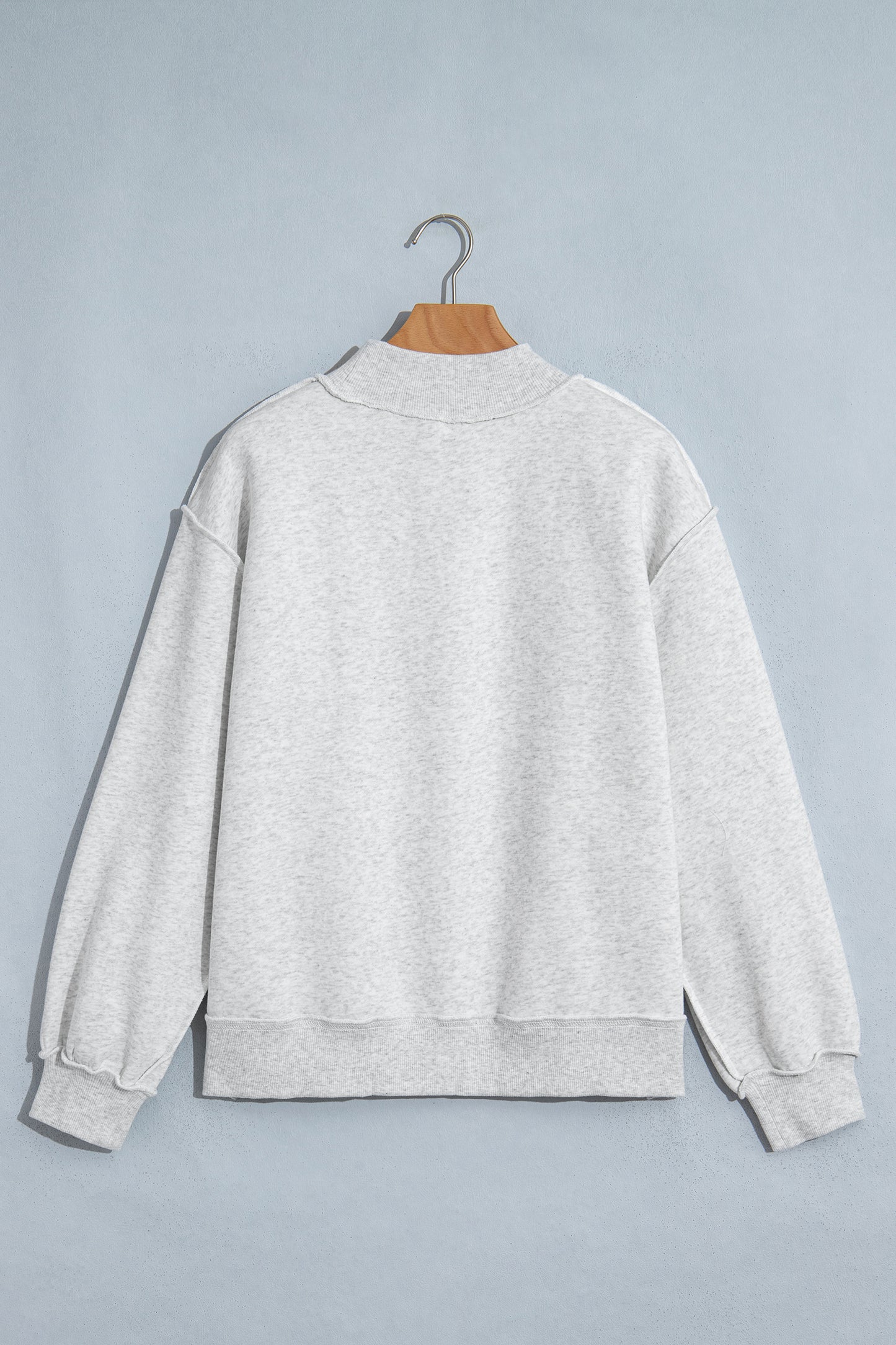 Gray WWJD Mixed Pattern Embroidered Patch Graphic Mock Neck Sweatshirt